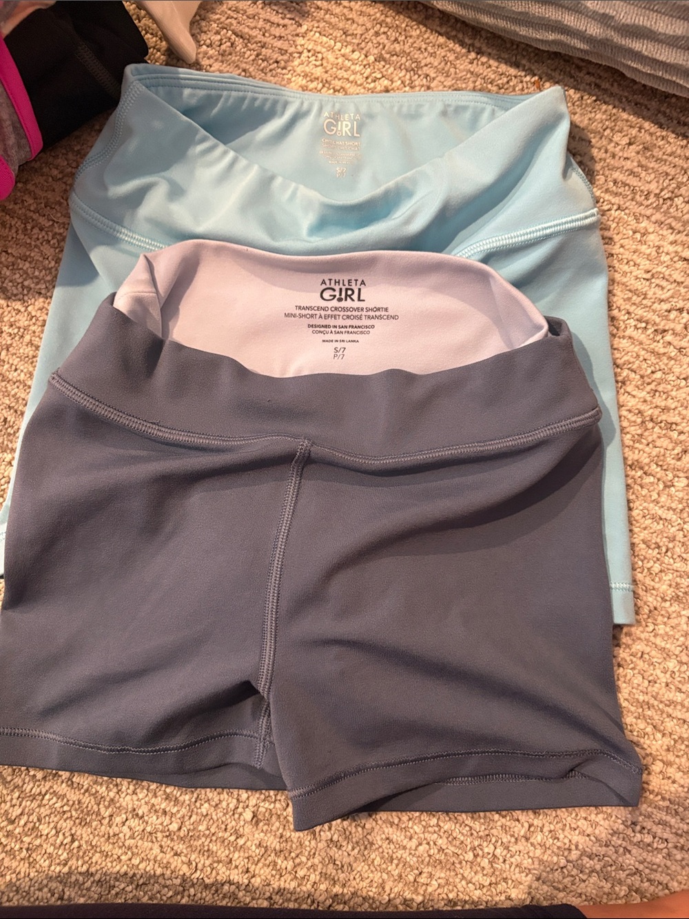 Athleta Girl Light Blue and Slate Gray Performance Bike Shorts Duo